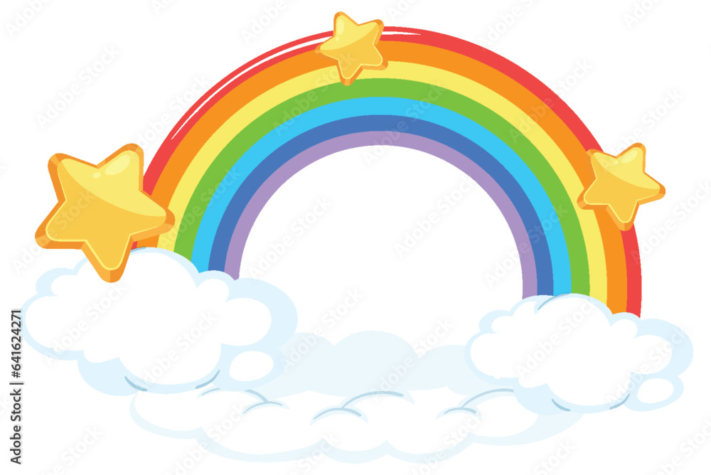 Cute and Colorful Rainbow Cartoon with Cloud and Stars