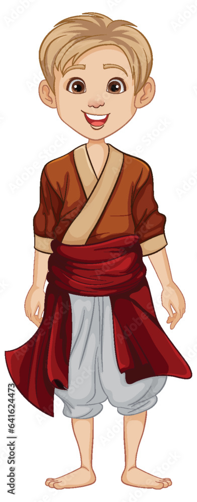 Caucasian Man in Southeast Asian Traditional Outfit Cartoon