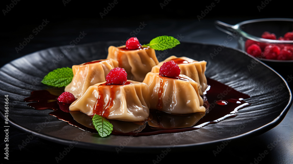 Dumplings with cherries raspberries