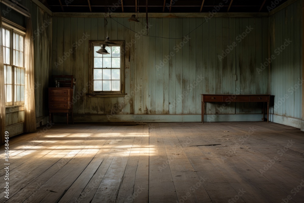 Empty room and wall and wooden floor with interesting with glare from the window. Interior backgroun