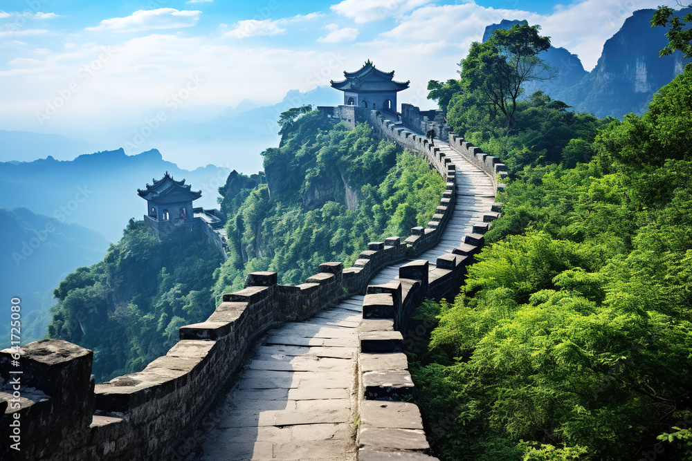 Chinese ancient buildings on the cliff outdoors