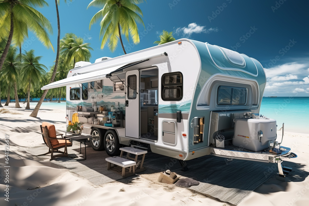 RV seaside beach vacation camping AI