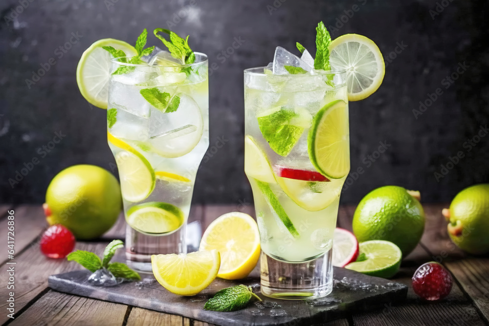 Ice tea with lemon isolated on black background