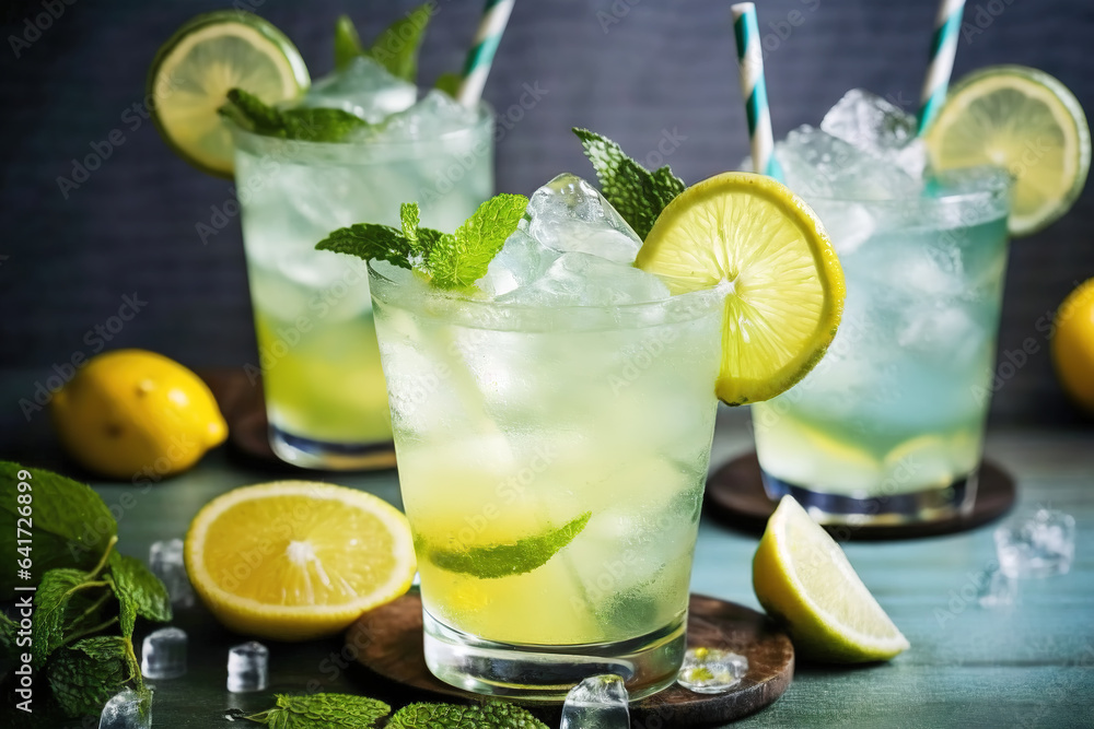 Ice tea with lemon isolated on black background