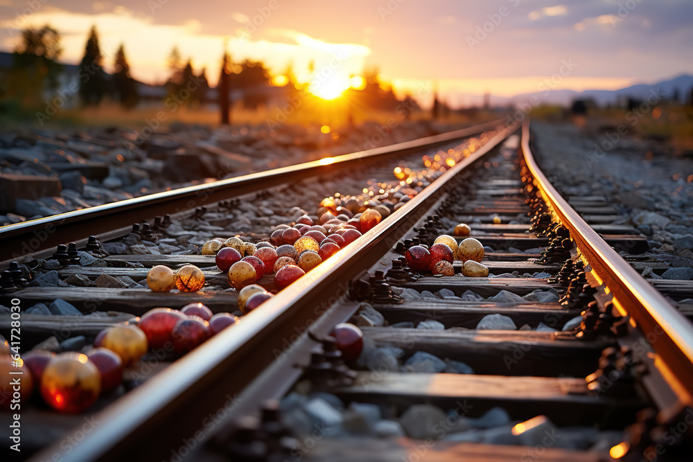 skyline of railroad tracks at sunset outdoors