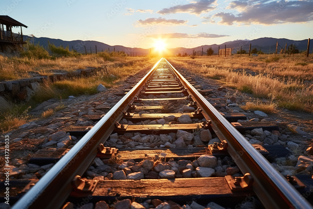 skyline of railroad tracks at sunset outdoors