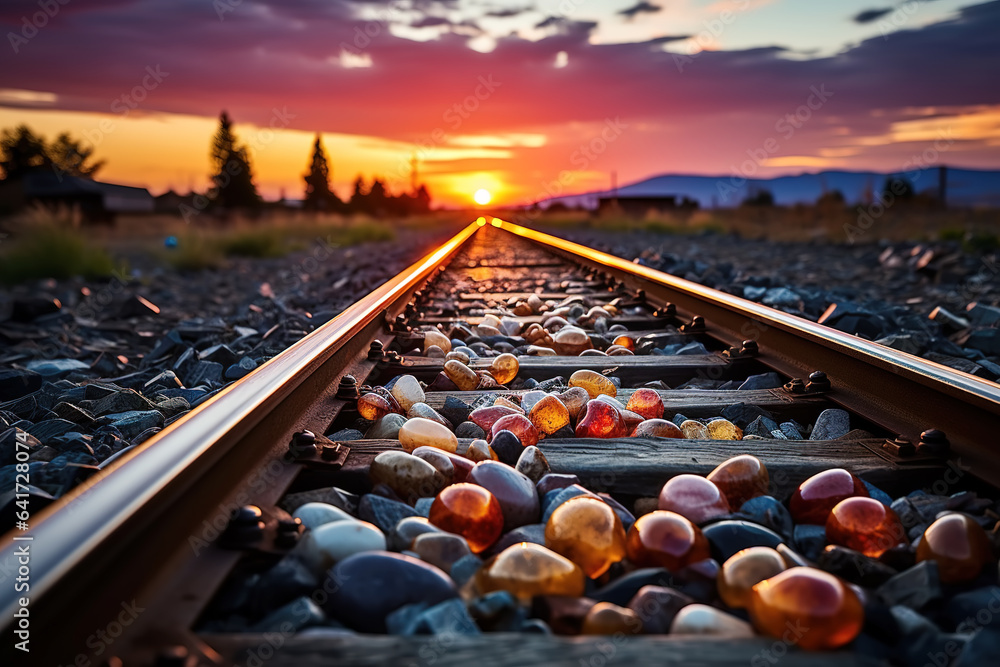 skyline of railroad tracks at sunset outdoors