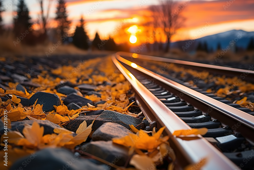 skyline of railroad tracks at sunset outdoors