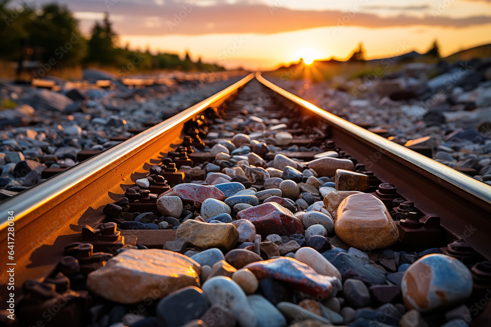 skyline of railroad tracks at sunset outdoors