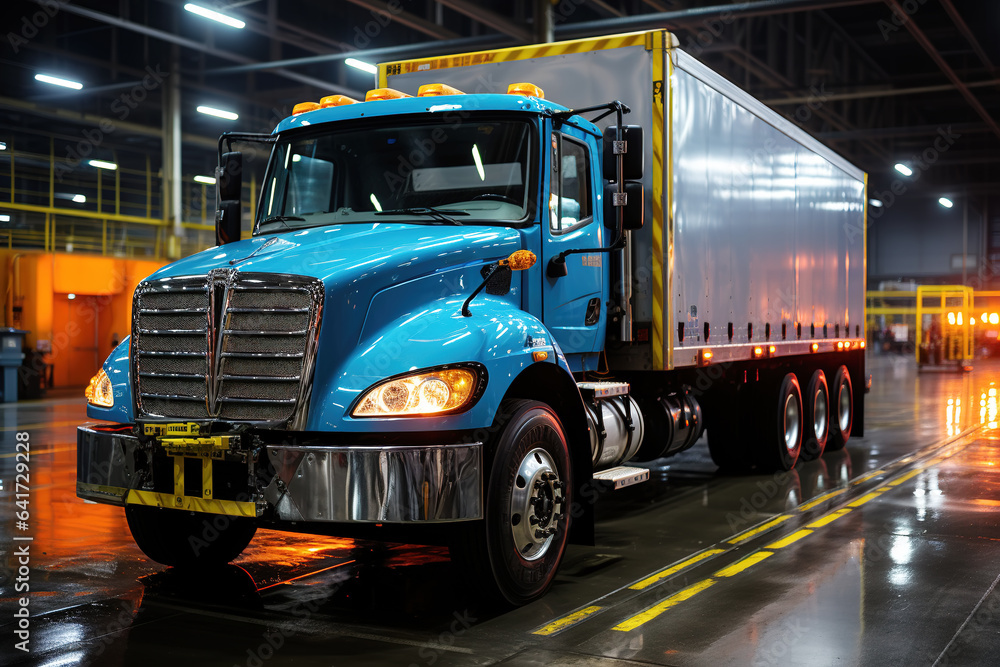         AI modern truck container logistics transport night scene