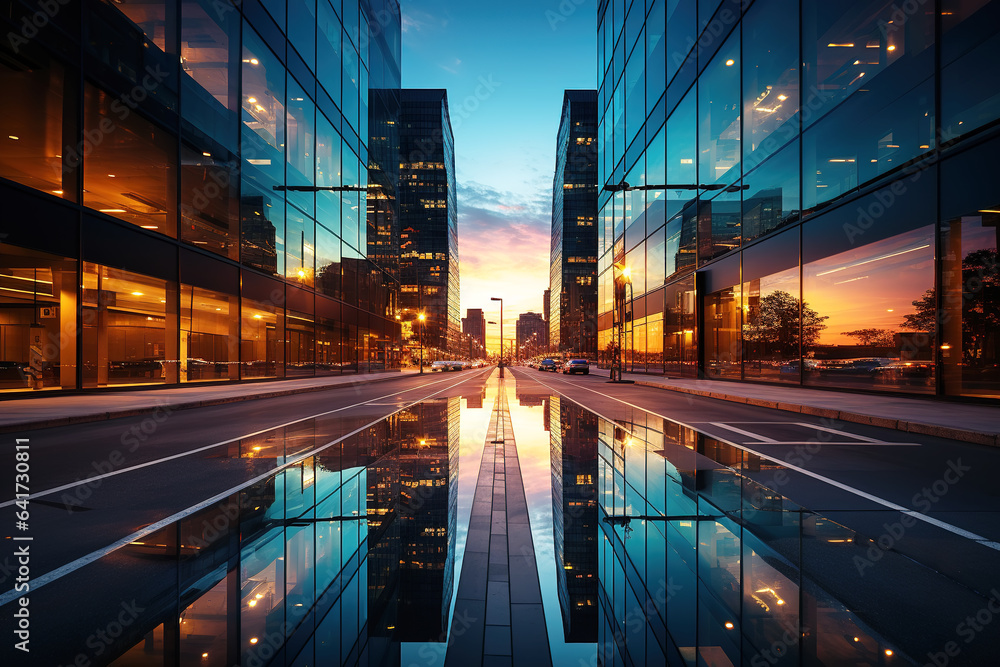 night scene of glass curtain wall of modern building