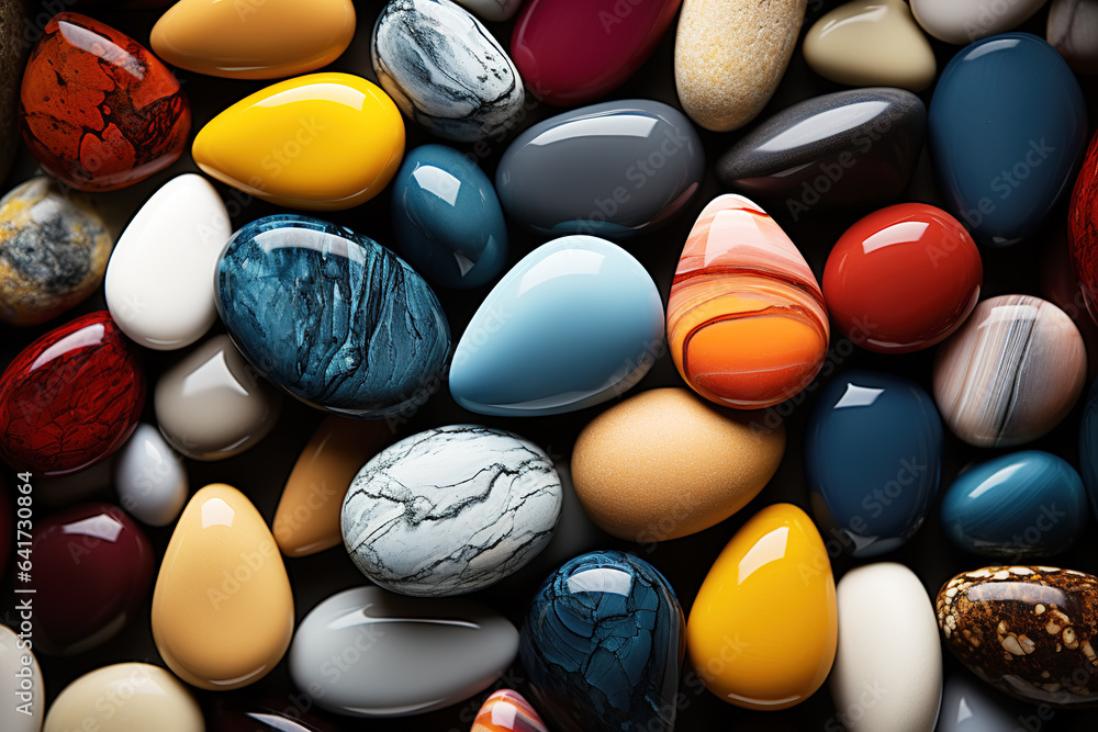 Pile of colored pebbles on a black background