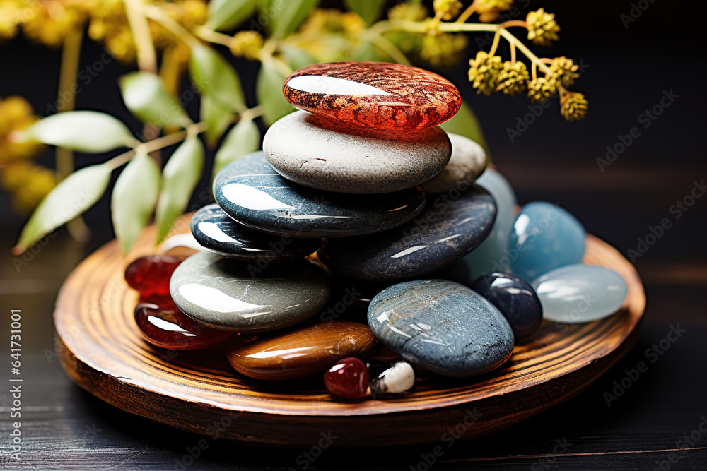 Pile of colored pebbles on a black background