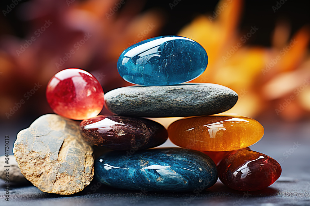 Pile of colored pebbles on a black background