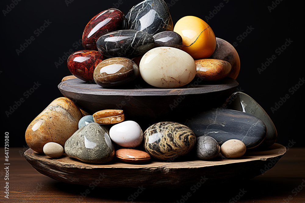 Pile of colored pebbles on a black background