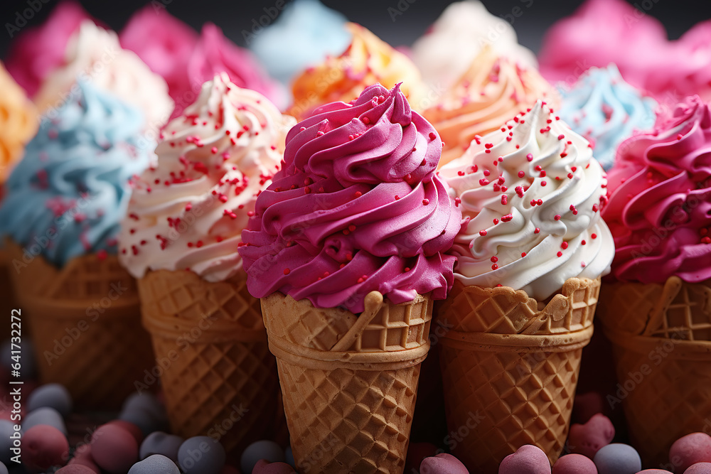 Raspberry strawberry ice cream in a plate on a black background