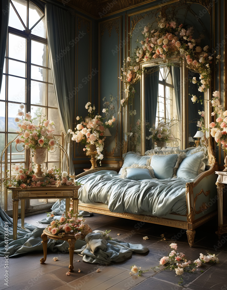 European style bedroom interior scene