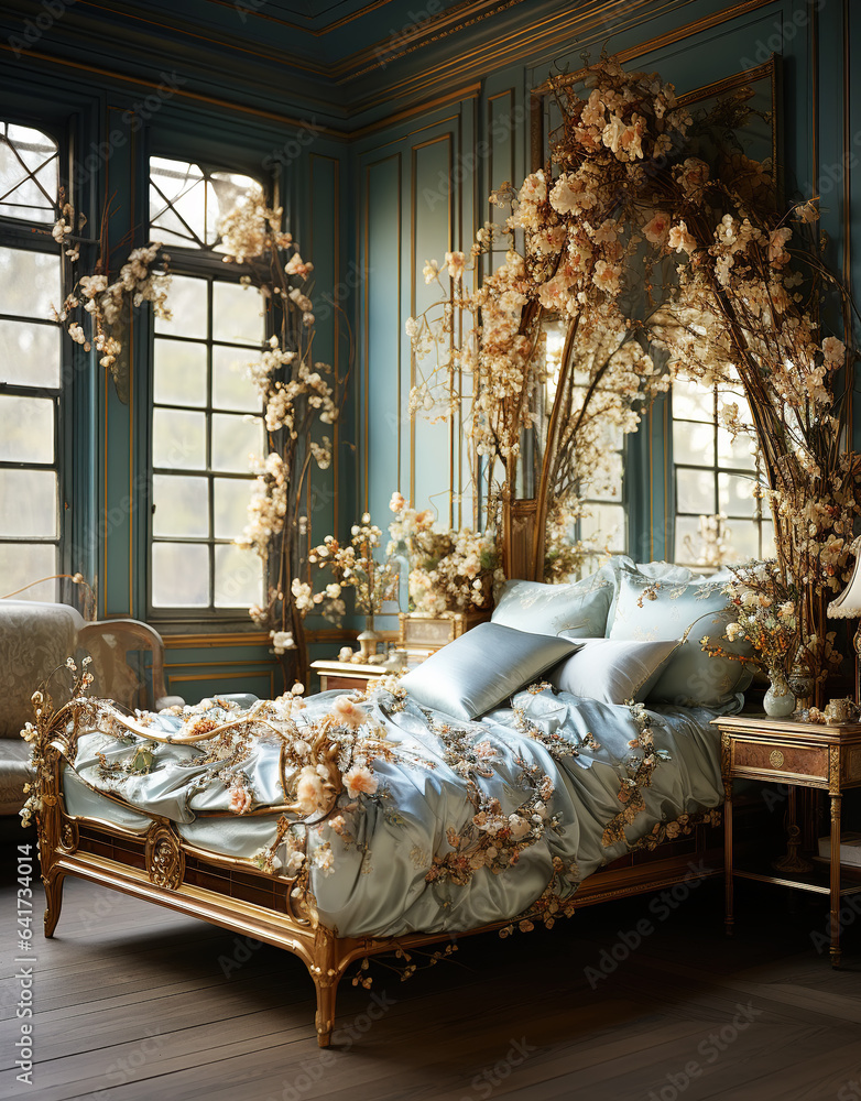 European style bedroom interior scene