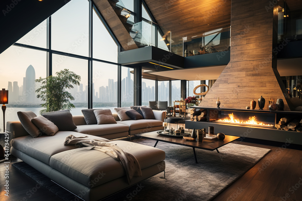 Real estate mansion or apartment living room interior view