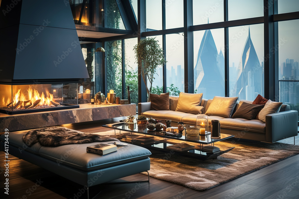 Real estate mansion or apartment living room interior view