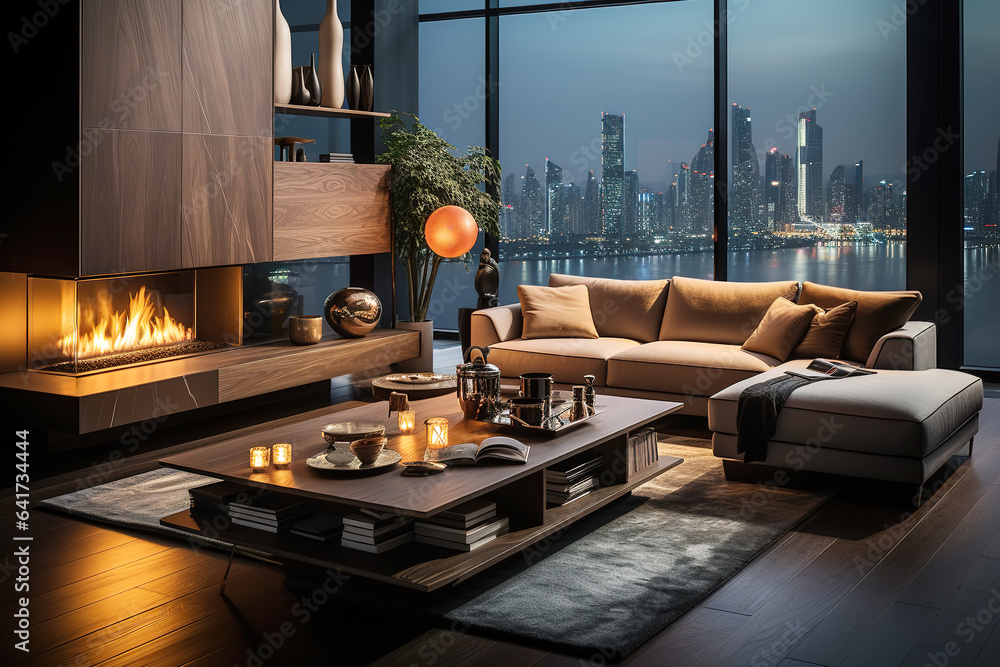 Real estate mansion or apartment living room interior view