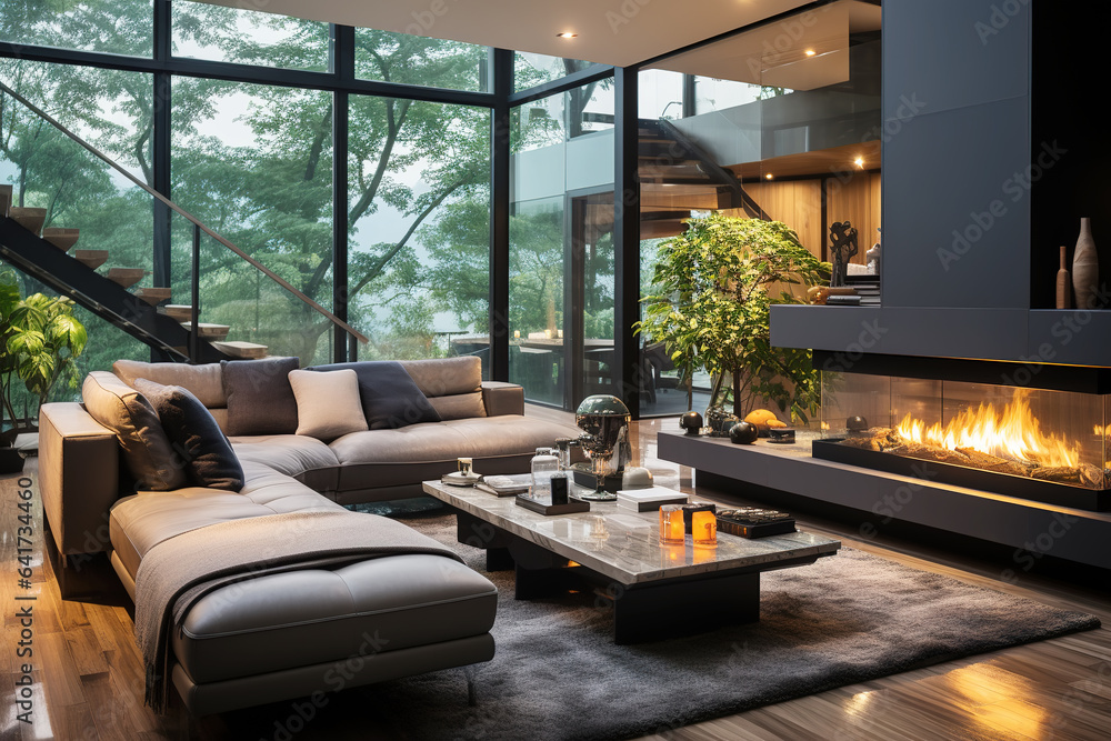 Real estate mansion or apartment living room interior view