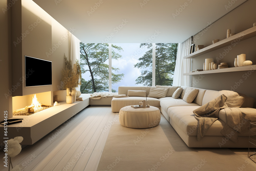 Real estate mansion or apartment living room interior view