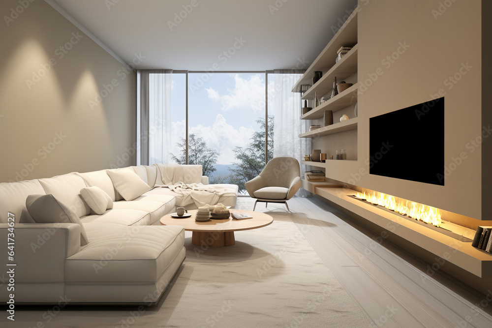 Real estate mansion or apartment living room interior view