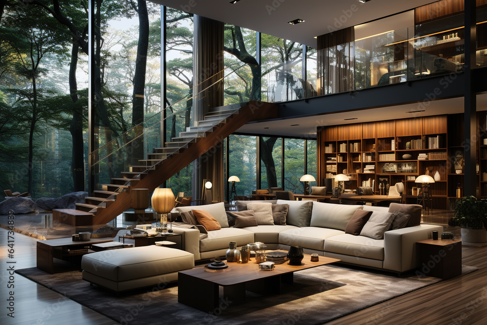 Real estate mansion or apartment living room interior view