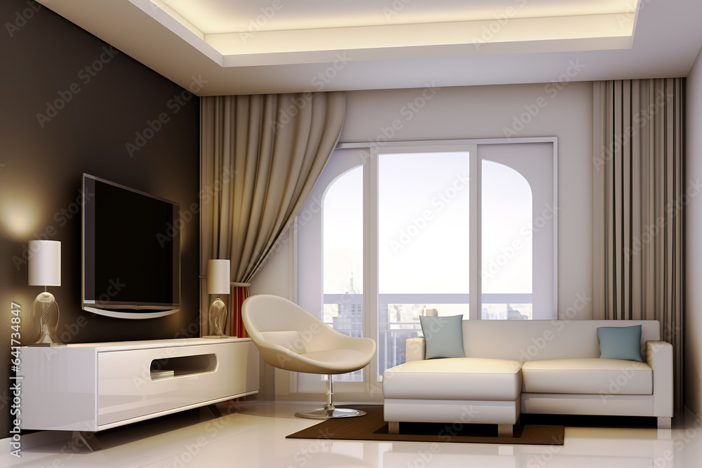 Real estate mansion or apartment living room interior view