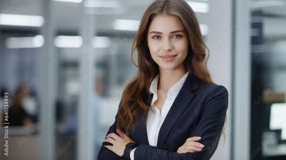 Portrait of young business female in the office, CEO woman.