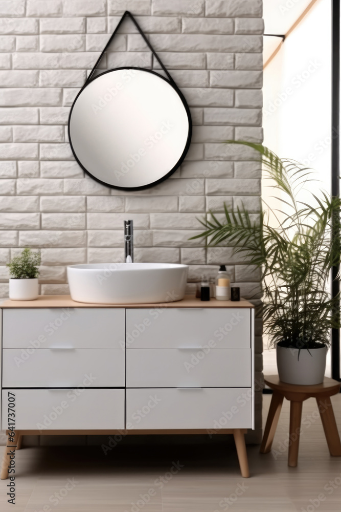 Faucet and sinks in restroom in modern house.