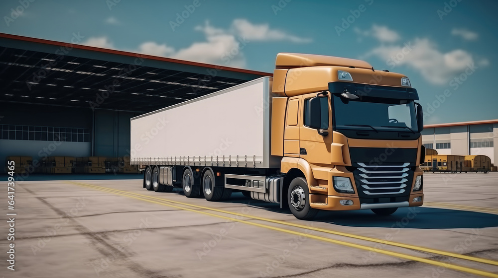 Modern loading docks, Truck in front of an industrial logistics building.