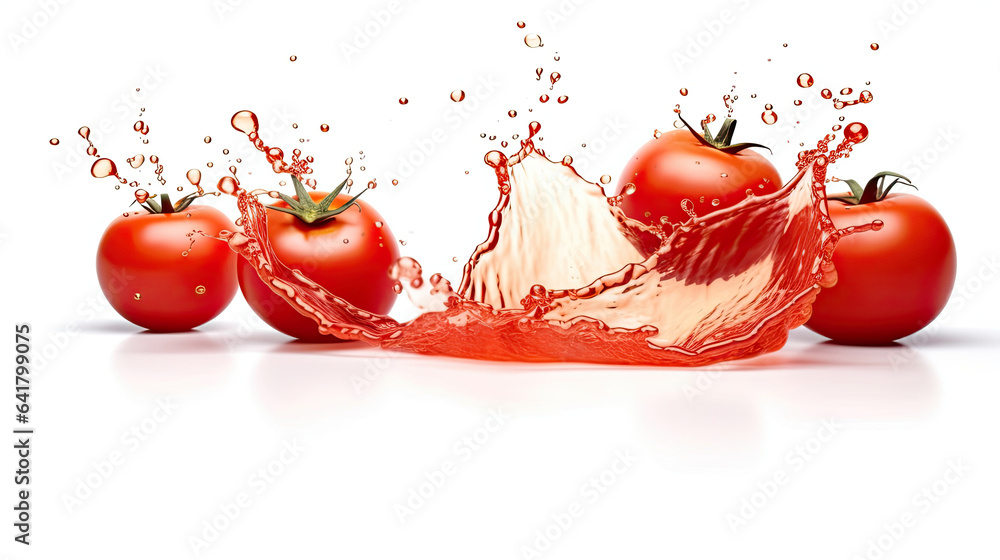 Splashes of tomato juice isolated on a white background. Generative Ai