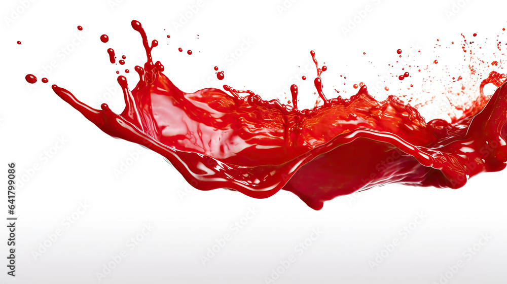 Splashes of tomato juice isolated on a white background. Generative Ai