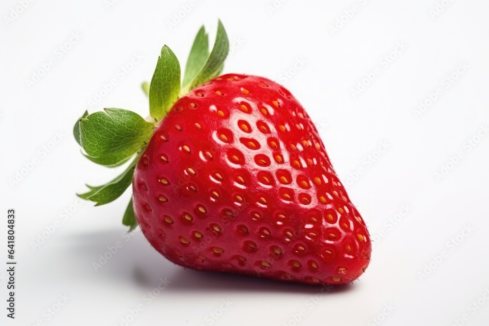 one strawberries with strawberry leaf on white background.