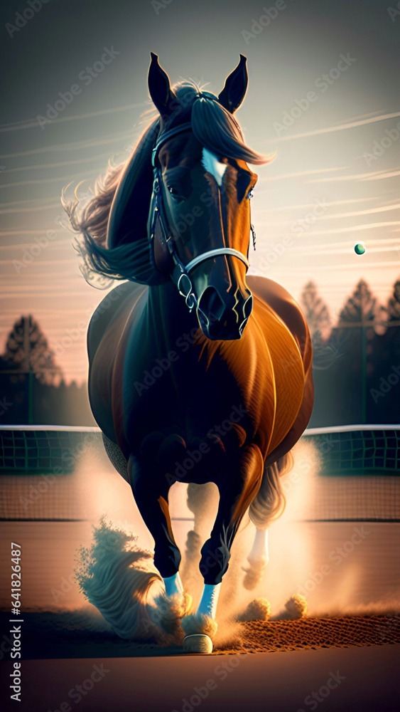 horse on tennis court generative ai 