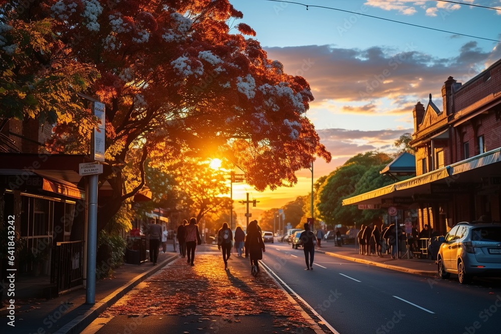 Autumn sunset  in wild park  ,orange trees and colorful leaves,lake in  in park,beautiful landscape