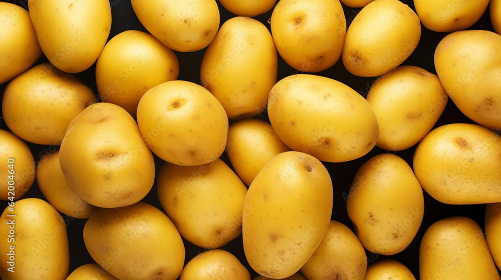 Fresh potatoes with water drops background. Vegetables backdrop. Generative AI