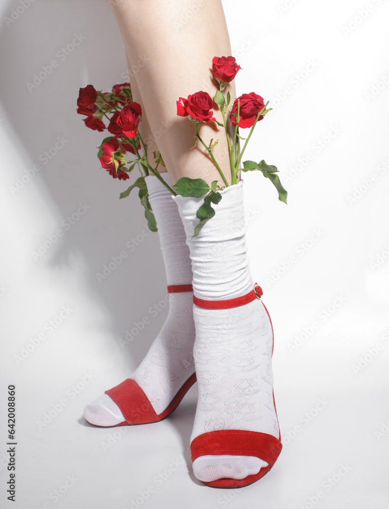 white socks Filed With Flowers roses