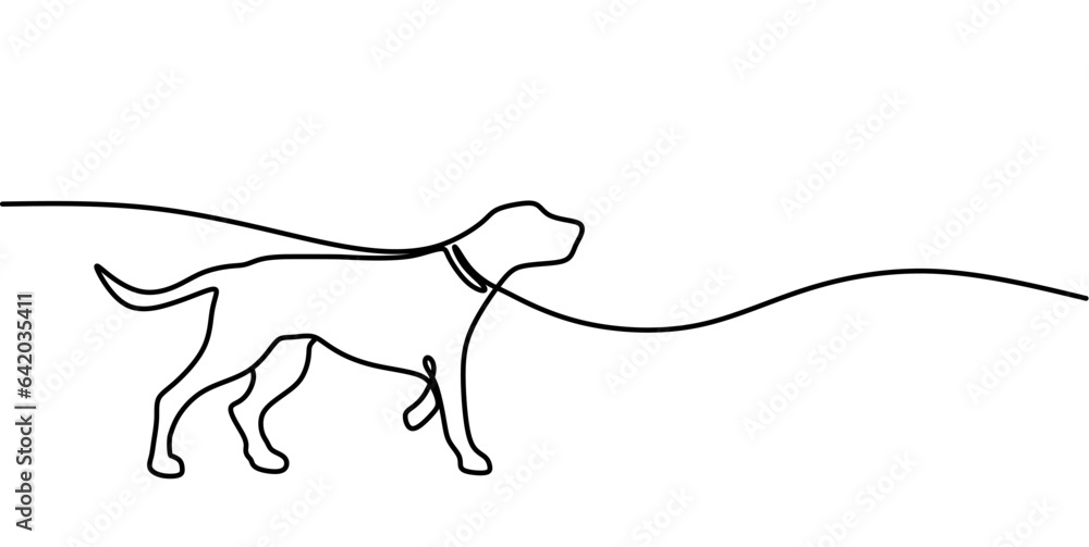 One line dog walk vector illustration