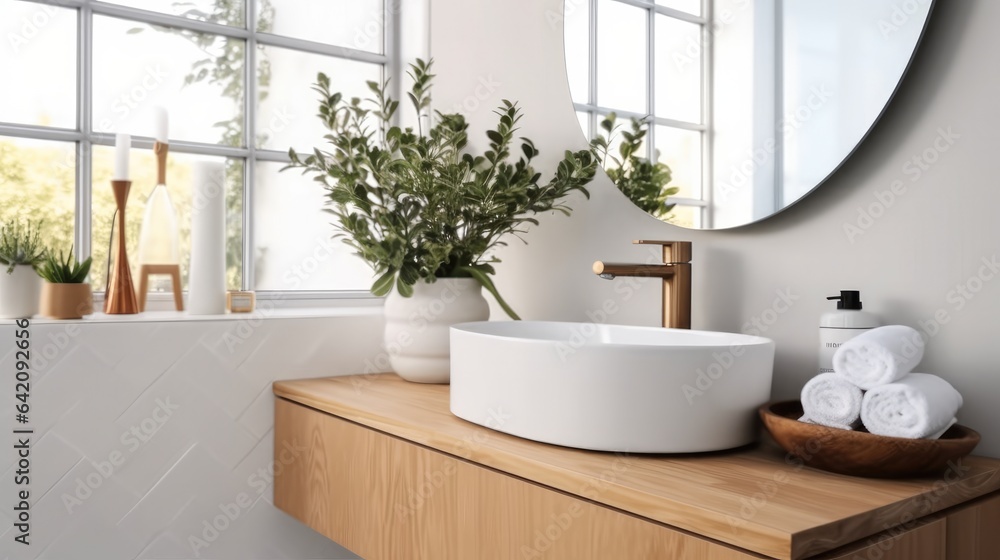 Property Bathroom Interiors, Modern of bathroom with sink bowl and mirror.