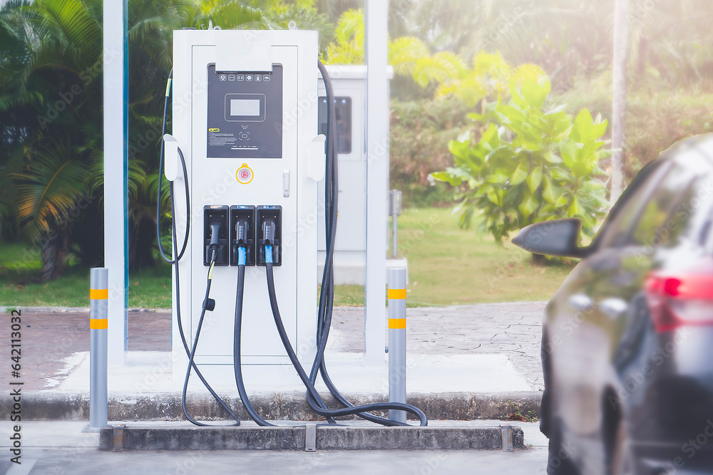 Gas station for electric vehicles during the day.