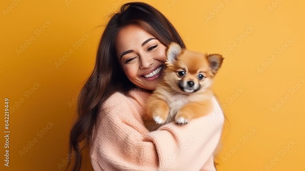 Happy girl with cute little puppy