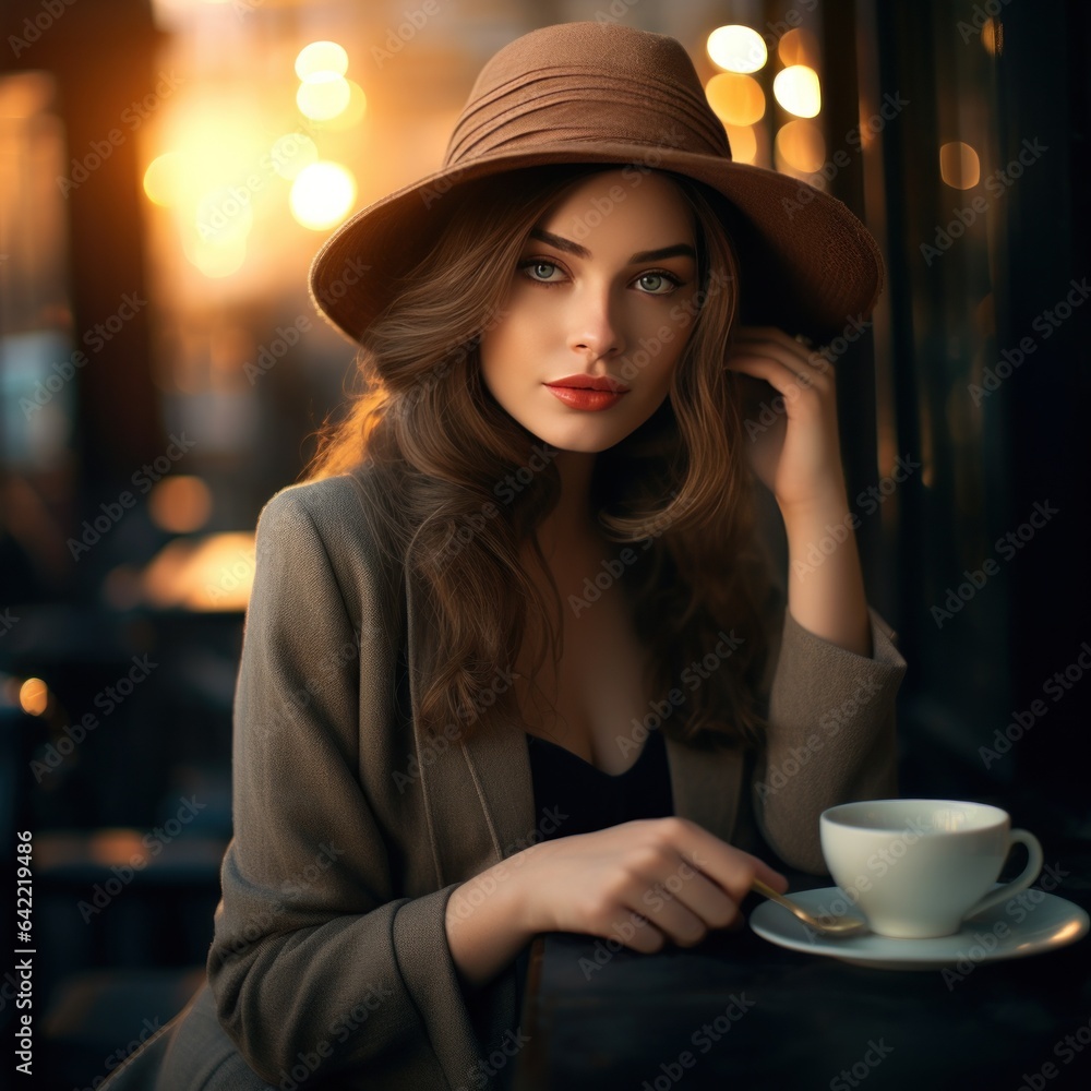 Young woman in street cafe