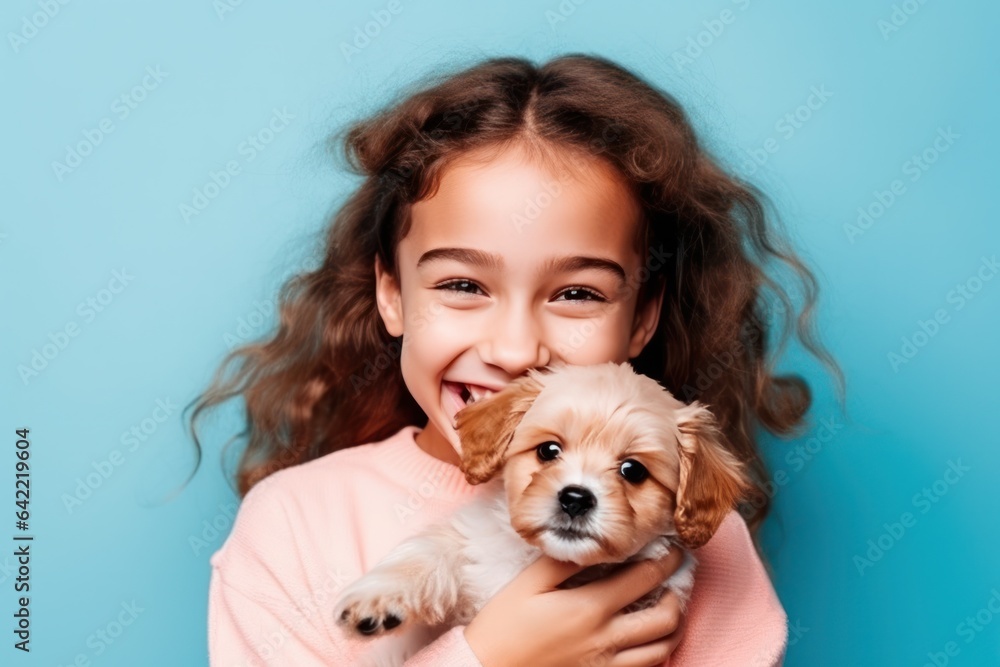 Happy girl with cute little puppy