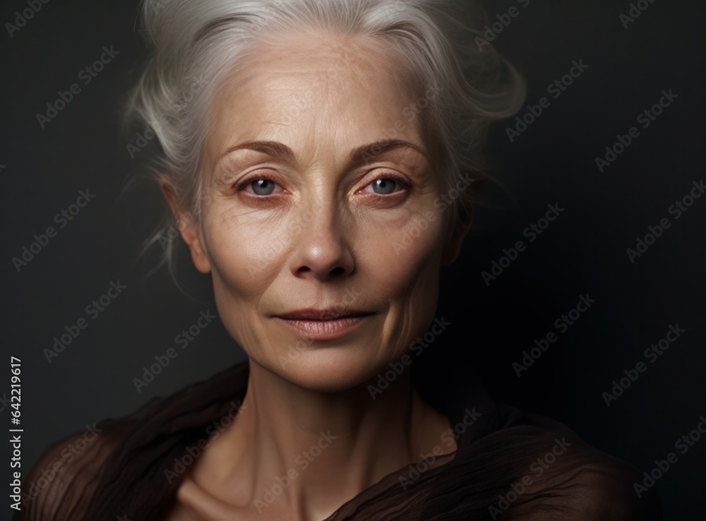 An old woman in studio.