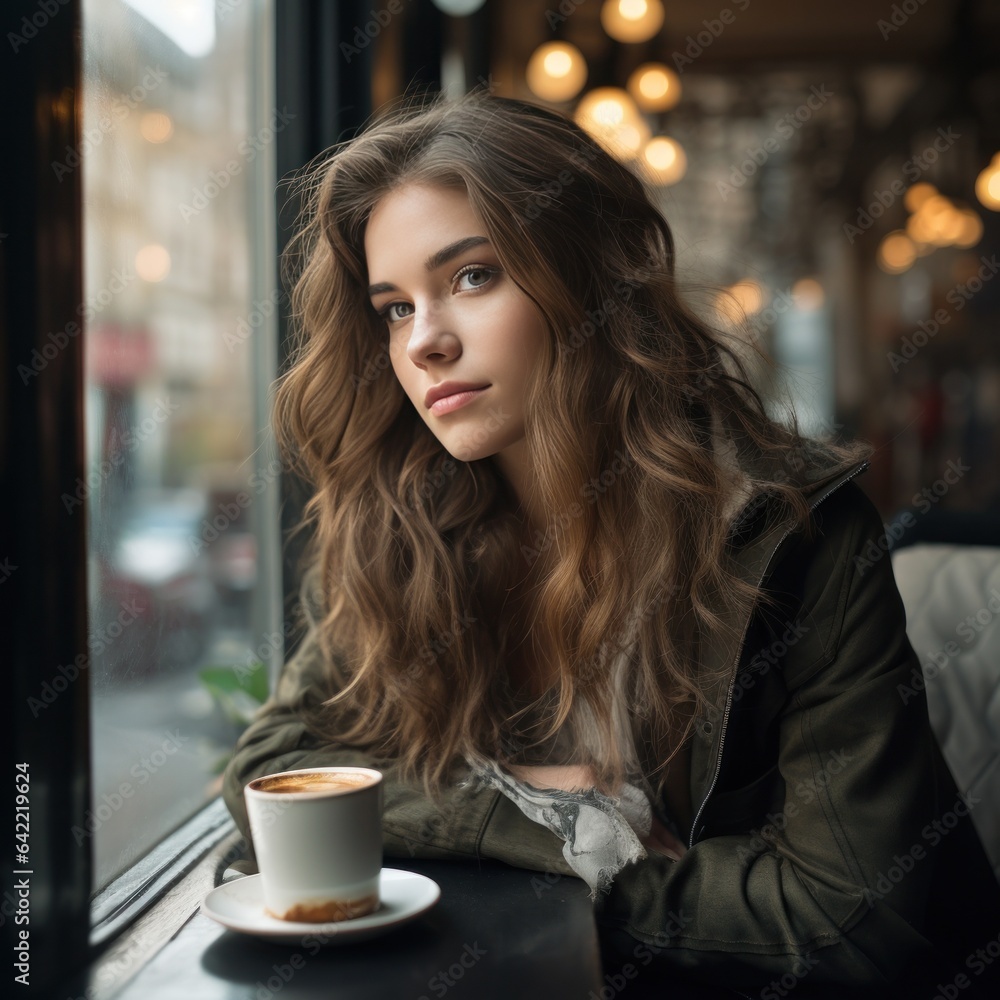 Young woman in street cafe