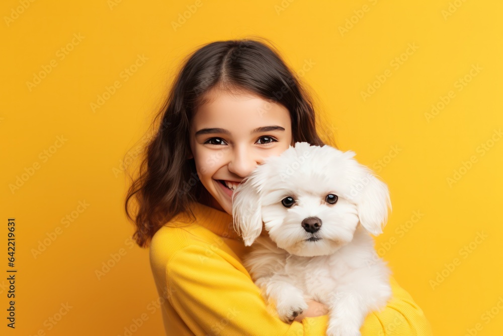 Happy girl with cute little puppy