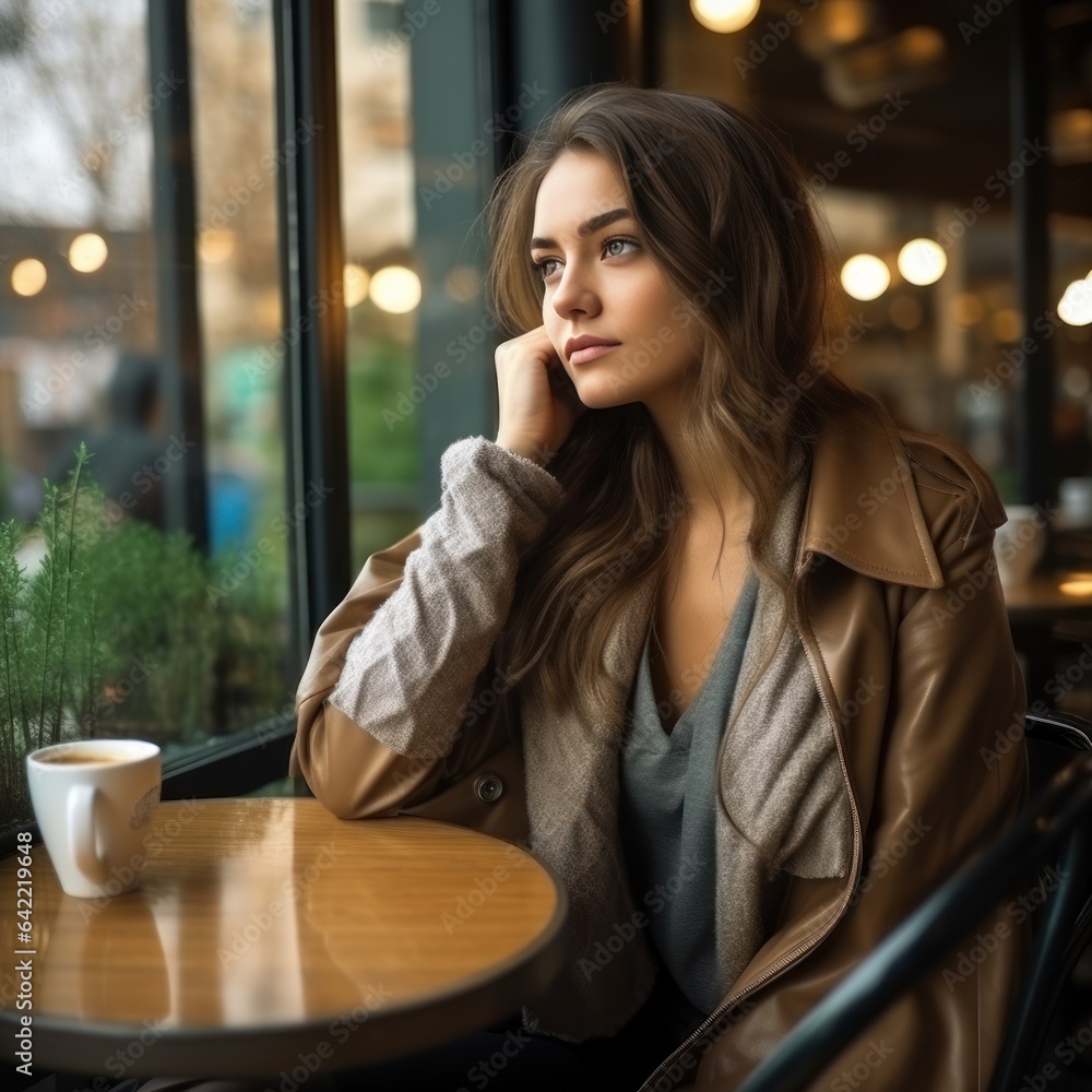 Young woman in street cafe